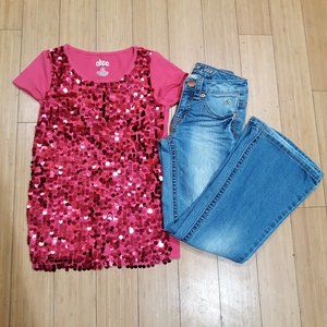 Girls Justice Jeans and Pink Sparkle Top Size 8 M